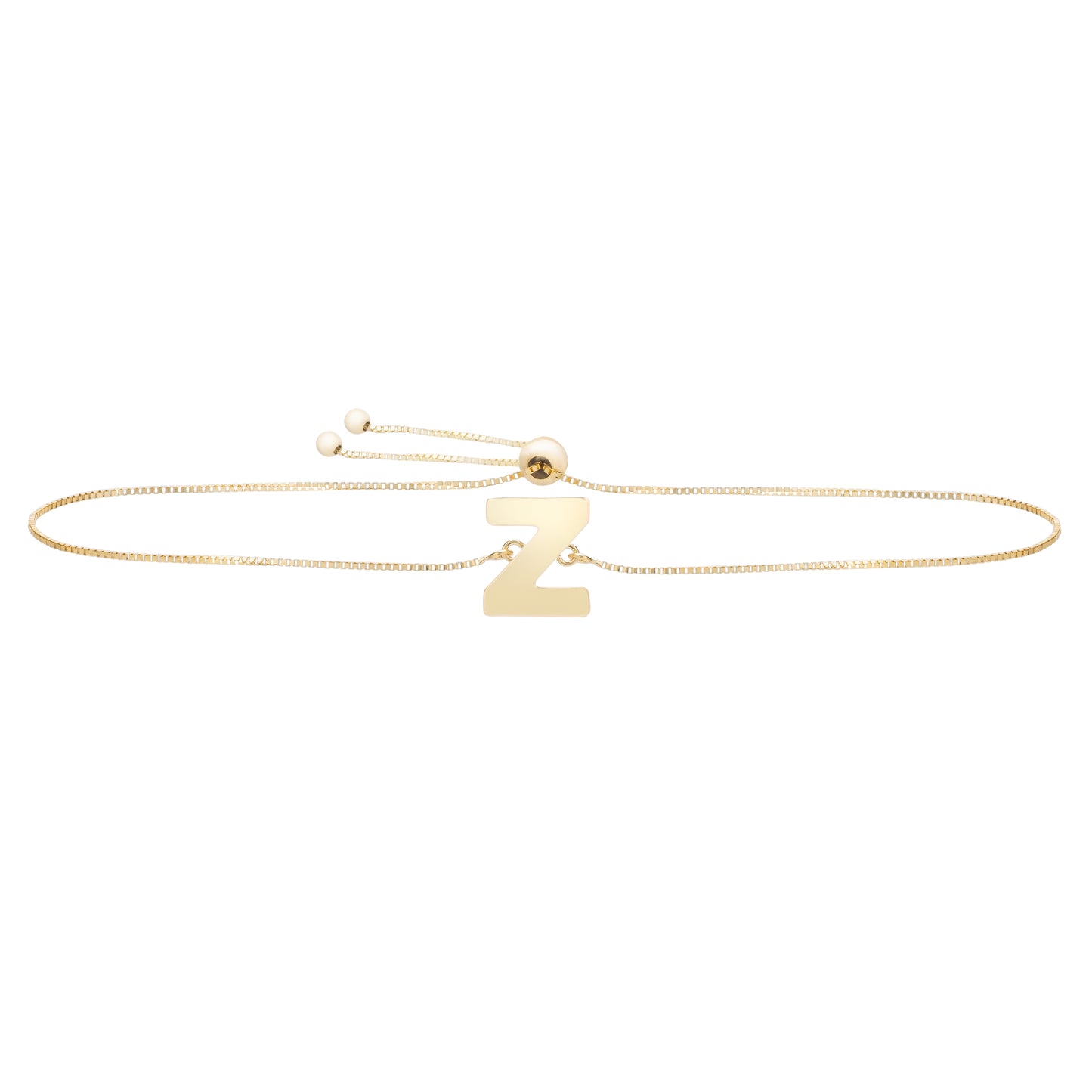 14K Yellow Gold Polished Initial Bracelet with Draw String Clasp