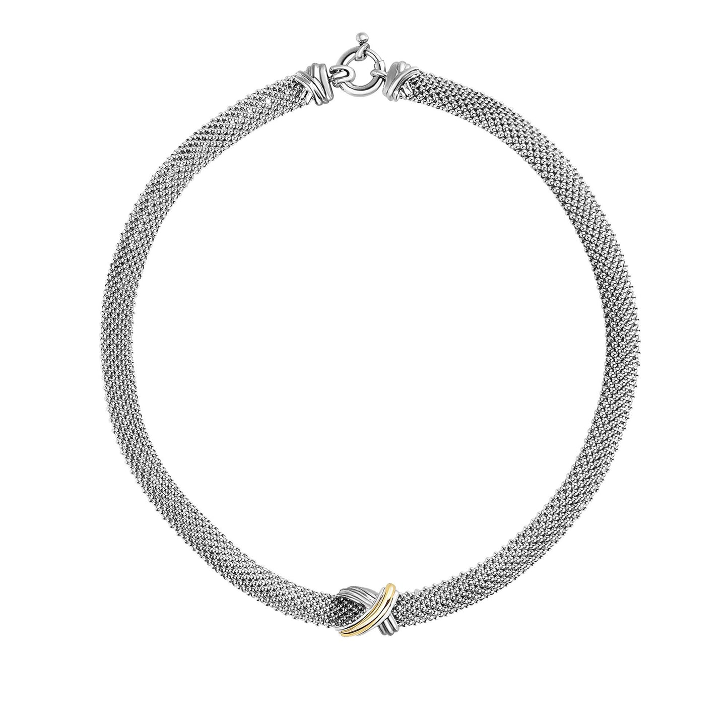 18K Gold & Sterling Silver Popcorn X Necklace with Spring Ring Clasp