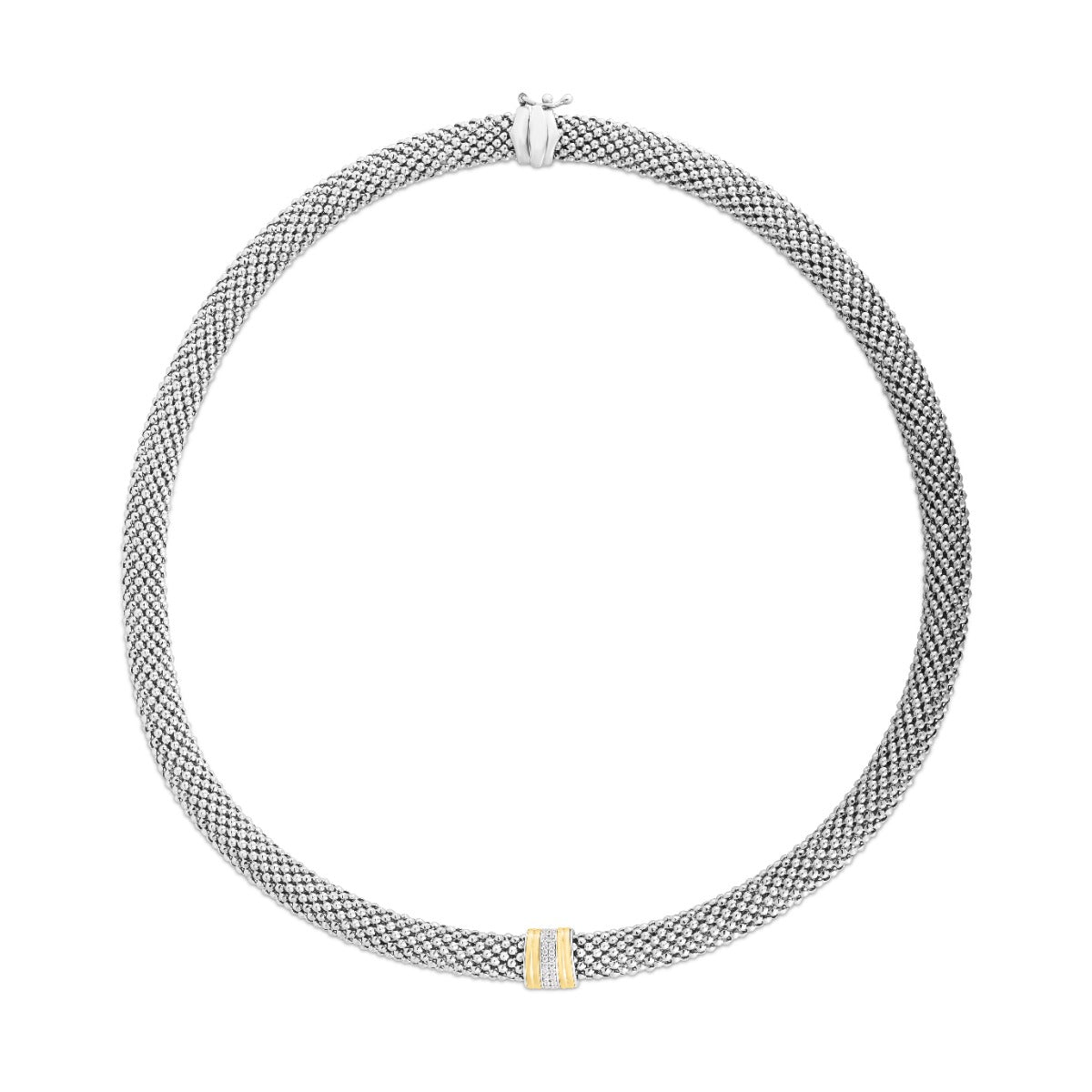 18K Gold & Sterling Silver Diamond Bar Popcorn Necklace with Box Clasp