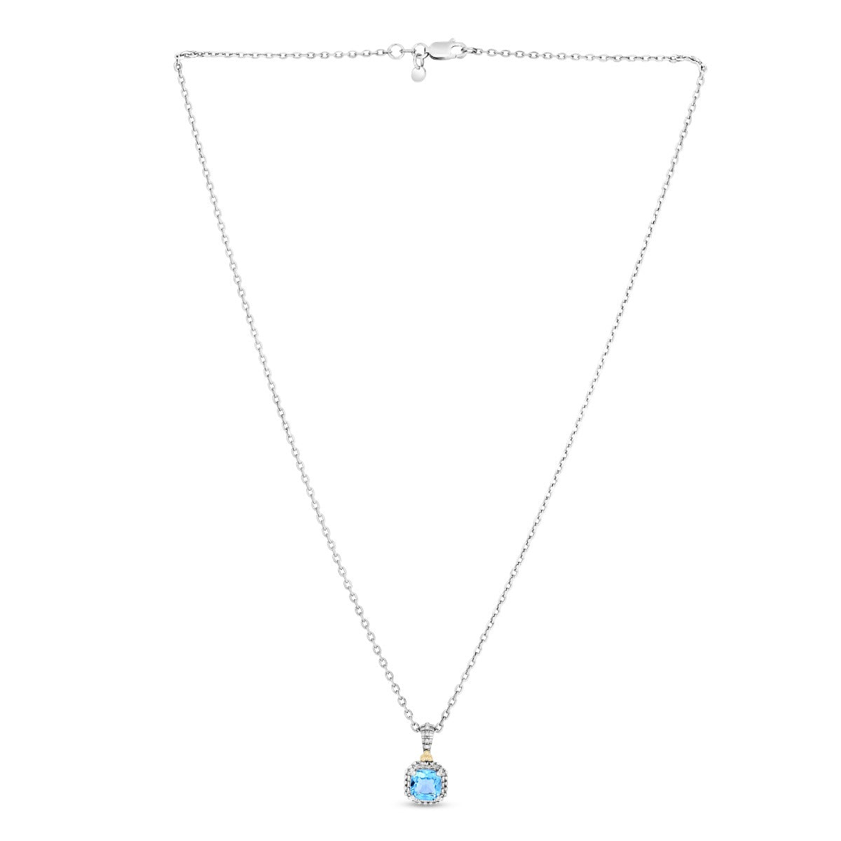 18K Gold & Sterling Silver Drop Necklace with Gemstones on Cable Chain with Lobster Clasp