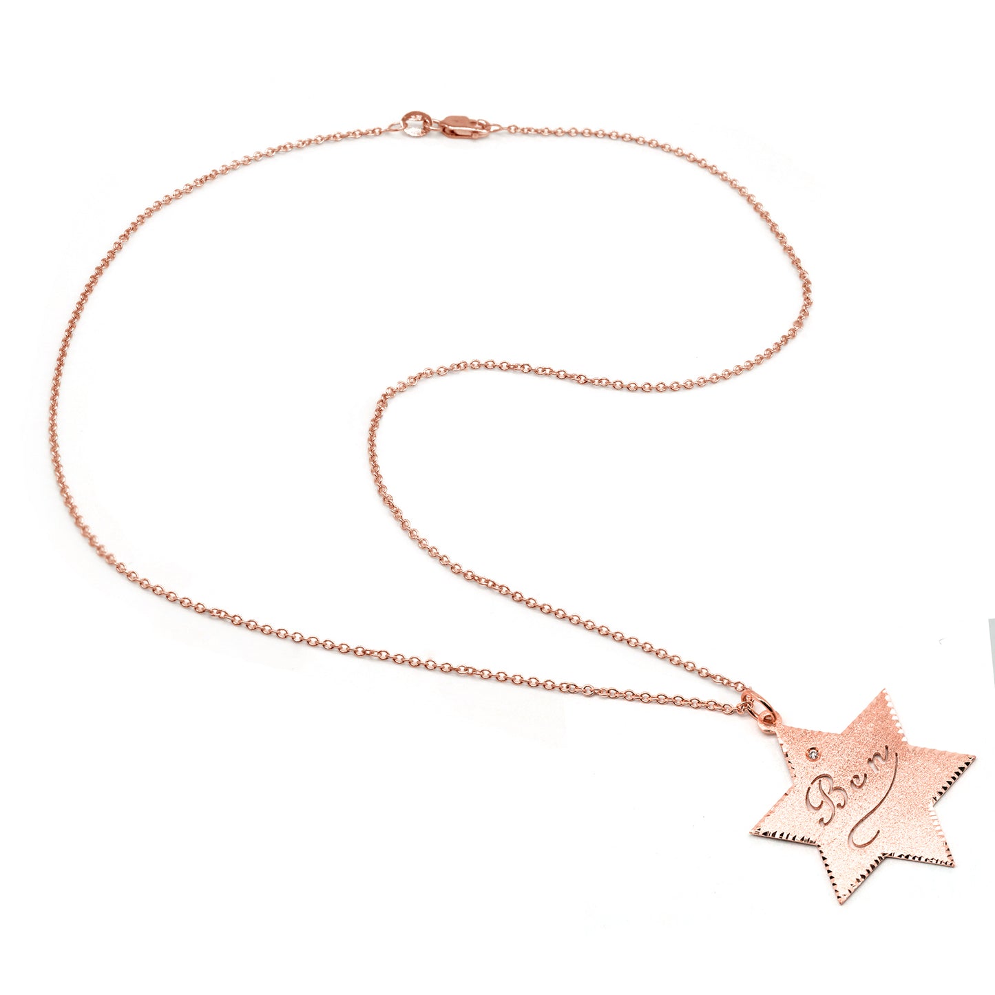 14K Gold Star of David with Diamond and Custom Punch out Name Pendant in 14K Gold