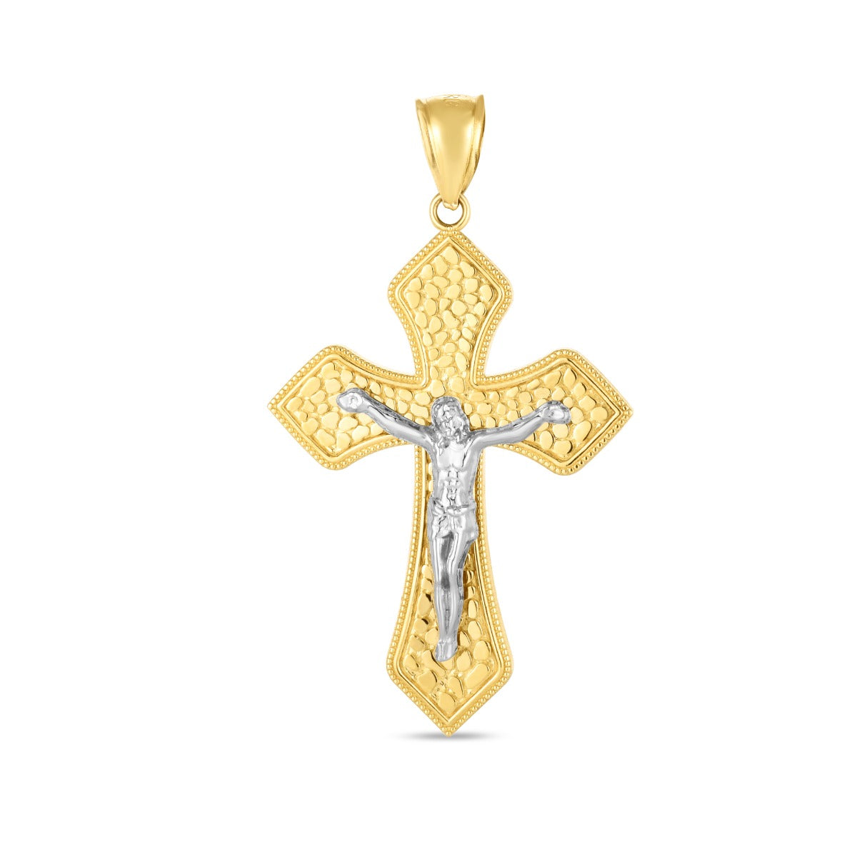 14K Two-Tone Diamond Cut Cross Pendant