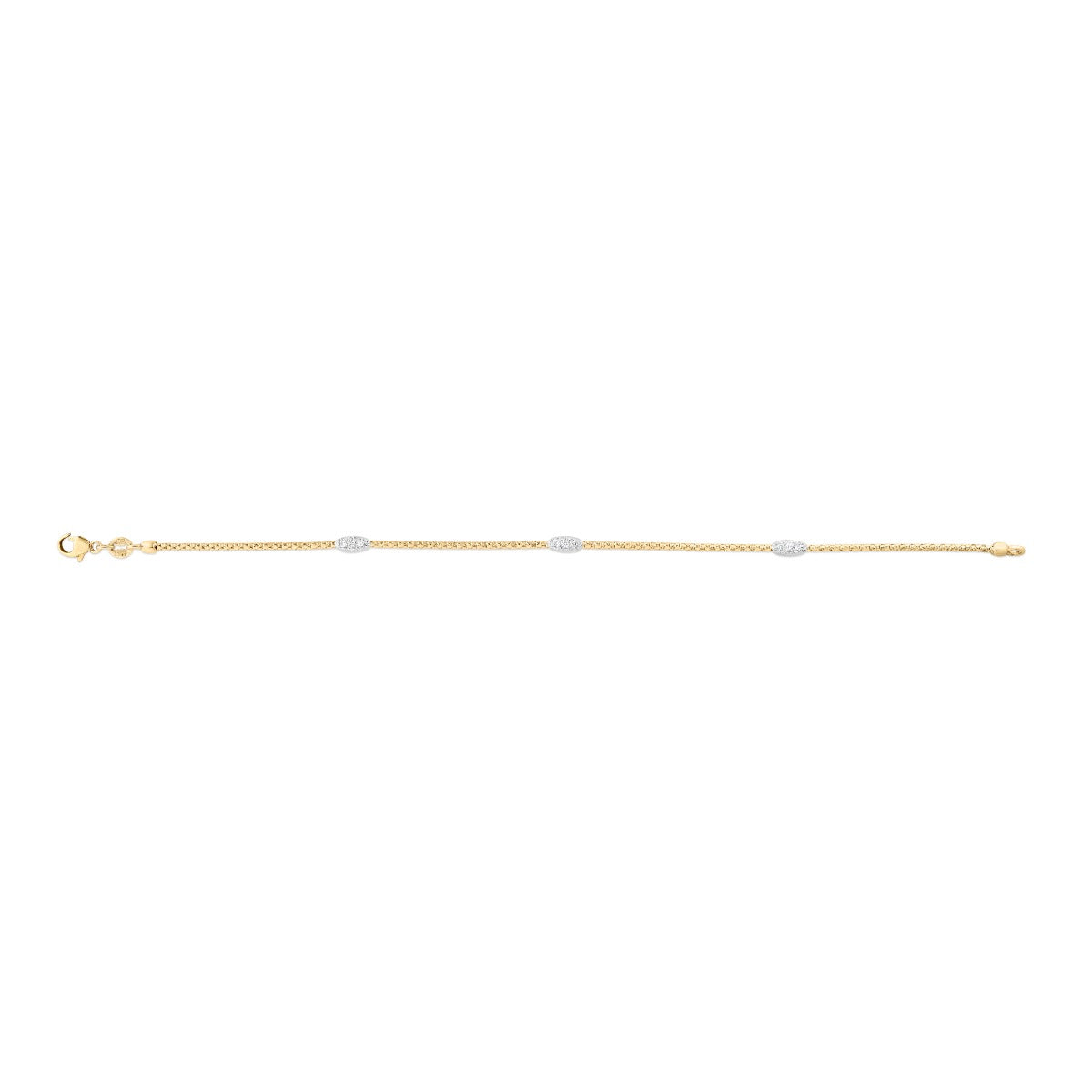 14K Gold Multi-Row Popcorn Diamond Bracelet with Lobster Clasp