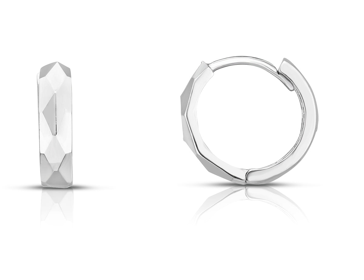 14K Gold Faceted Huggie Earrings | 12.6mm