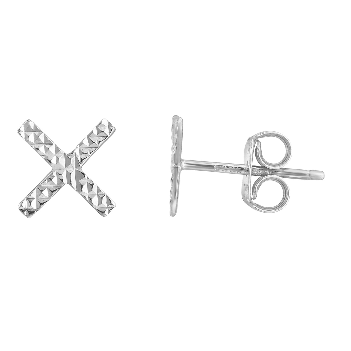 14K Gold Diamond Cut X Stud Earring