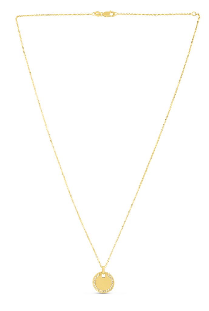 14K Gold Yellow Polished Circle Pendant Chain Necklace with Lobster Clasp