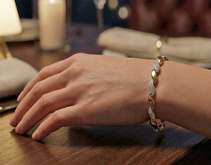 1.40 ctw. Diamond wave Bracelet in 14k White and Yellow Gold 2 Tone  7" inch | Diamond Swirl