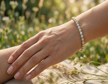 1.75 Ct Diamond Bezel Bracelet 14k 2 Tones, White and Yellow Gold