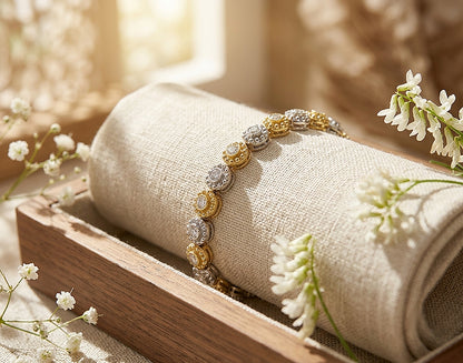 1.75 Ct Diamond Bezel Bracelet 14k 2 Tones, White and Yellow Gold