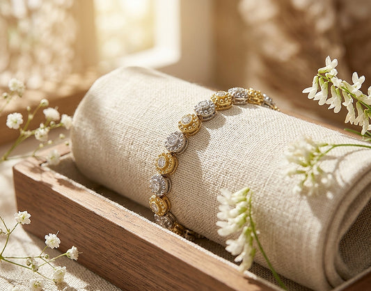 1.75 Ct Diamond Bezel Bracelet 14k 2 Tones, White and Yellow Gold