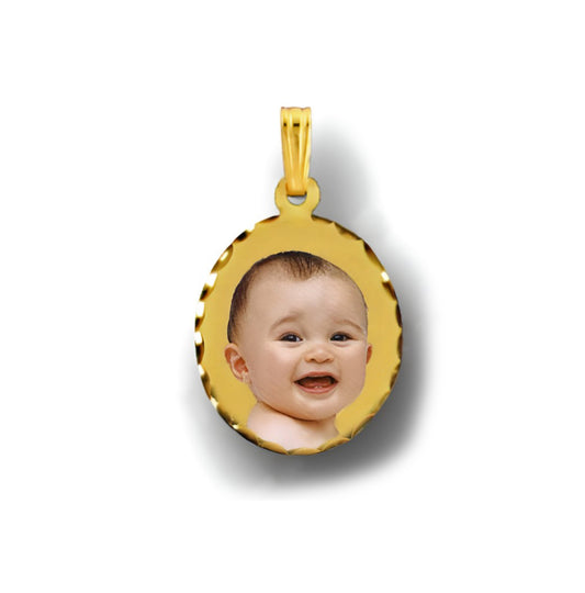 14kt Gold oval shape photo pendant - Mini size 14K Gold Oval Picture Pendant with Diamond Cut Edge - Personalized Custom Jewelry with Your Pictures