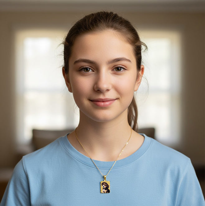 14K Gold Rectangle Picture Pendant with Diamond Cut Edge - Personalized Custom Jewelry with Your Pictures