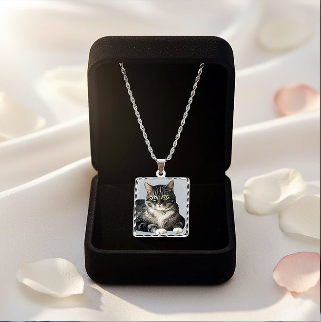 14K Gold Rectangle Picture Pendant with Diamond Cut Edge - Personalized Custom Jewelry with Your Pictures