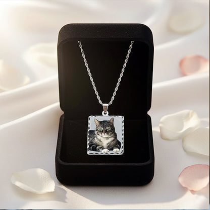 14K Gold Rectangle Picture Pendant with Diamond Cut Edge - Personalized Custom Jewelry with Your Pictures