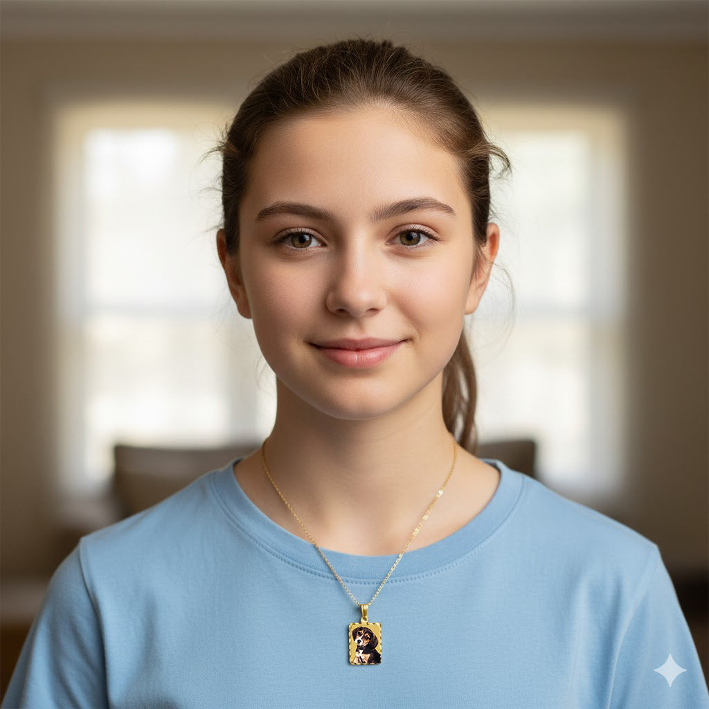 14K Gold Rectangle Picture Pendant with Diamond Cut Edge - Personalized Custom Jewelry with Your Pictures