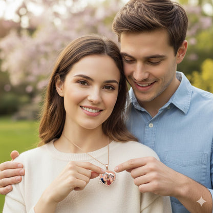 14K Gold Heart Picture Pendant with Diamond Cut Edge - Personalized Custom Jewelry with Your Pictures