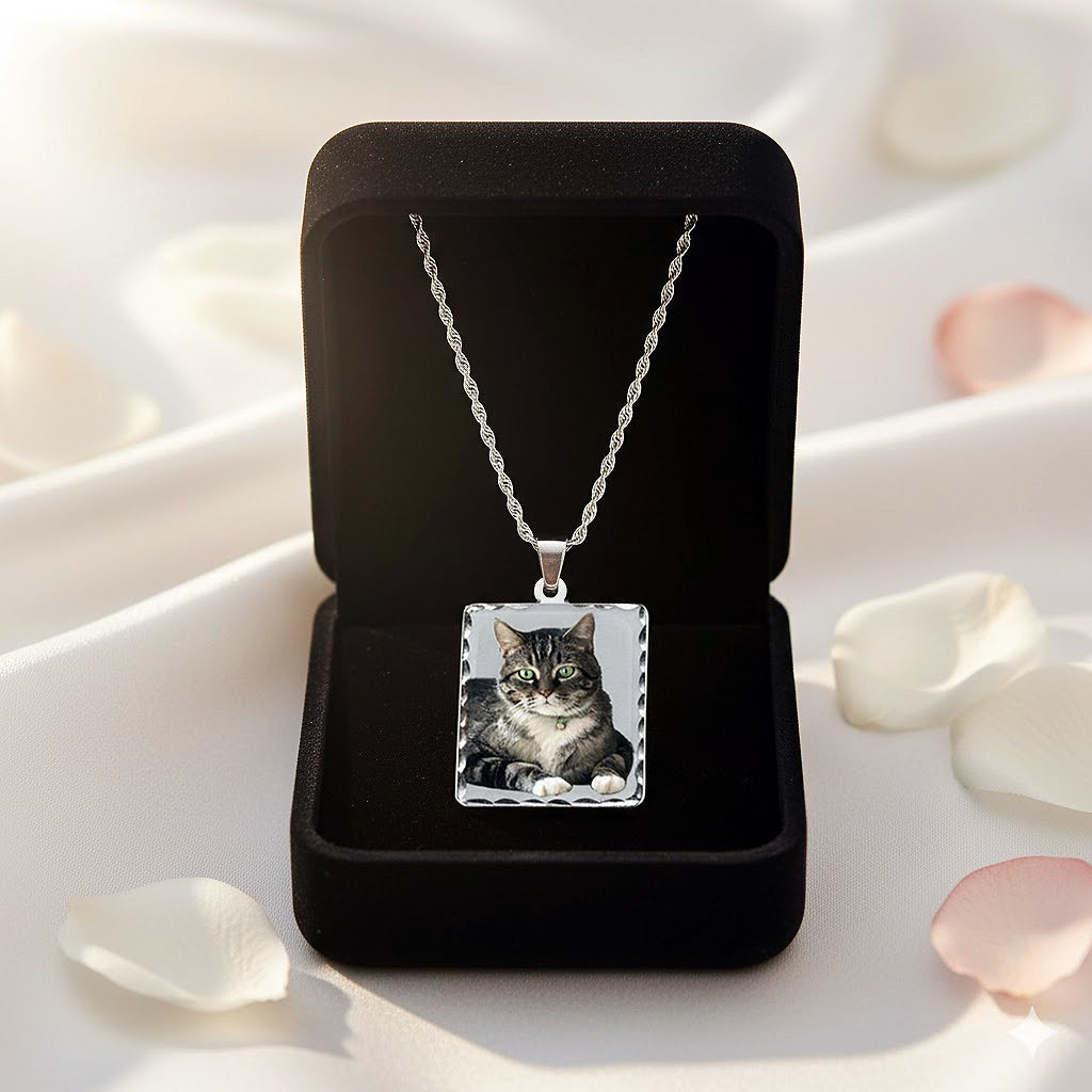 Rectangle Picture Pendant with Diamond Cut Edge - Personalized Custom Jewelry with Your Pictures | Sterling Silver