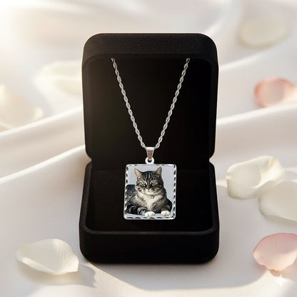 Rectangle Picture Pendant with Diamond Cut Edge - Personalized Custom Jewelry with Your Pictures | Sterling Silver