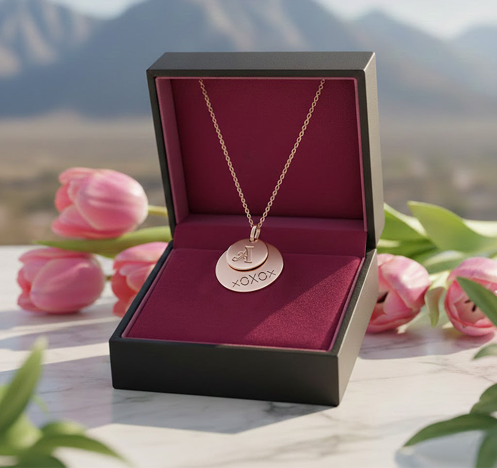 14K Gold 1 Initial Monogram Coin Pendant and XOXO Punch Out Coin Pendant