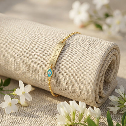 14K Gold Children's Evil Eye ID Bracelet