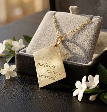 14K Gold Custom Punch out Names Dog Tag Pendant | Up to 4 Names