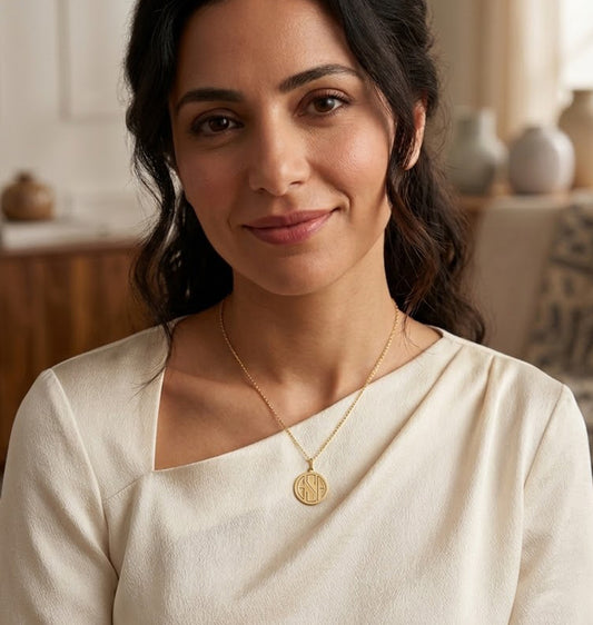 14K Gold Disc Monogram Pendant Necklace