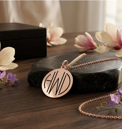 14K Gold Disc Monogram Pendant Necklace