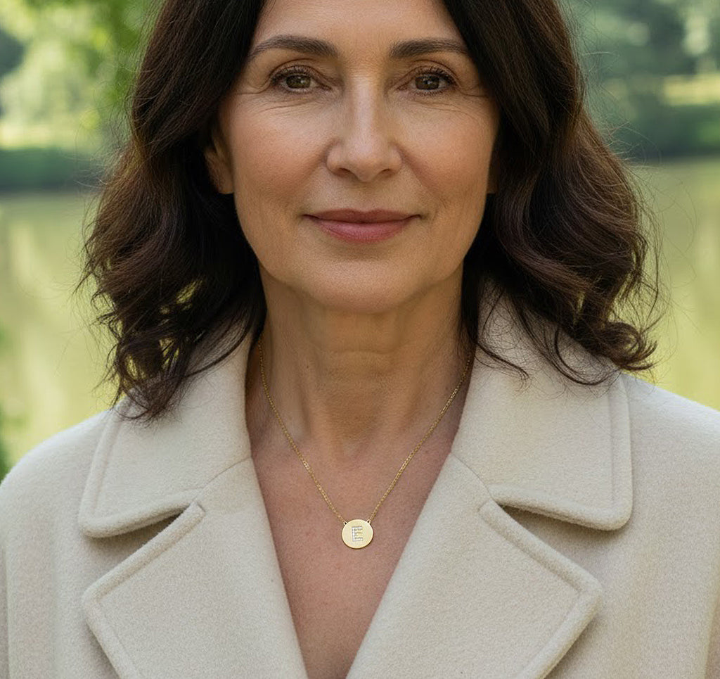 14K Gold Disc and Diamond Pendant Necklace | Customizable 1 Initial Monogram