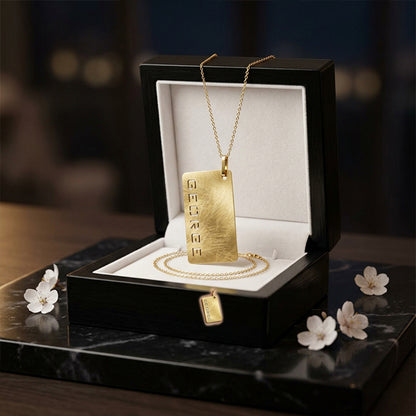 14K Gold Dog Tag Necklace with Personalized Name