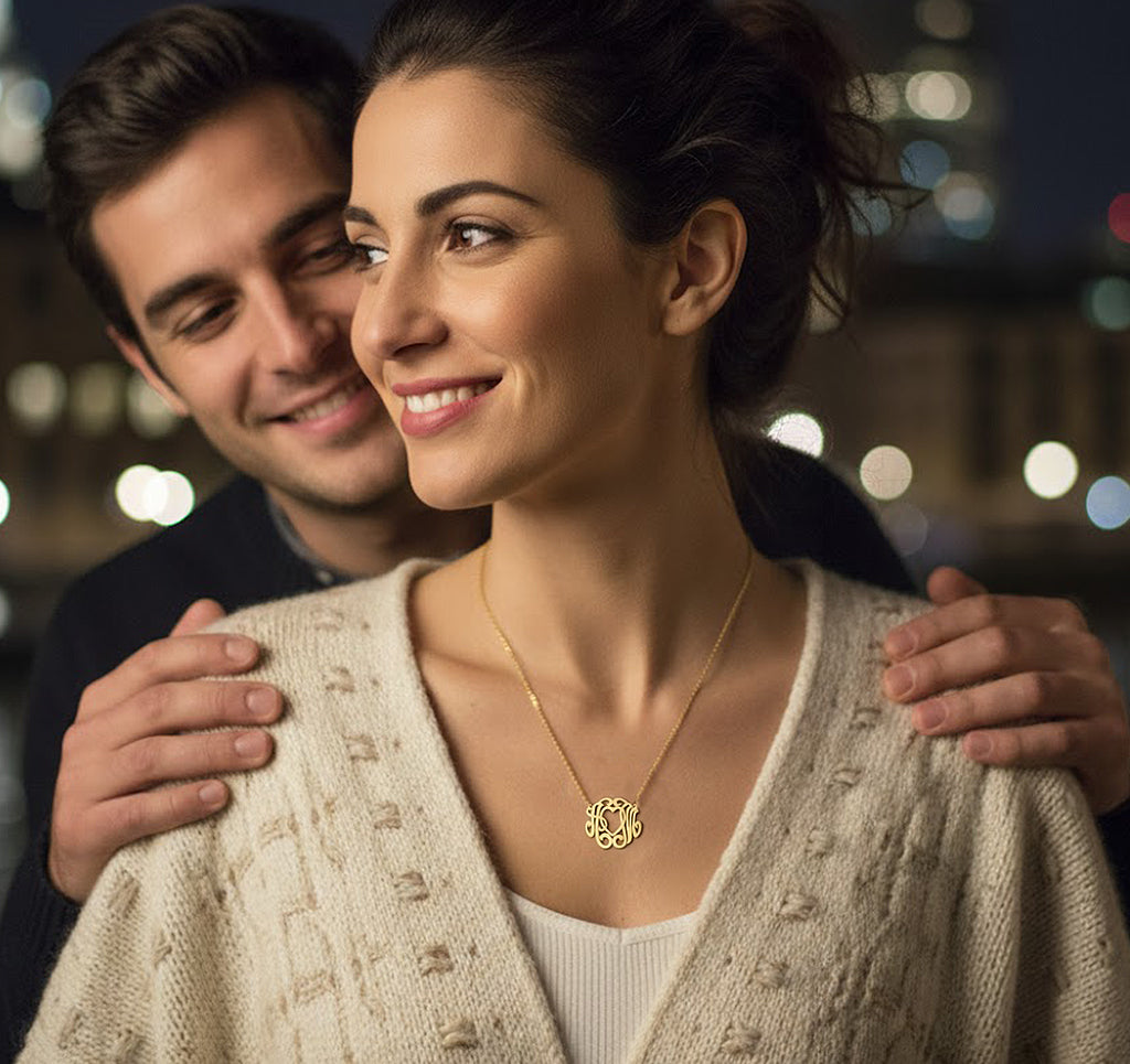 14K Gold Heart and 2 letters Script Monogram Necklace