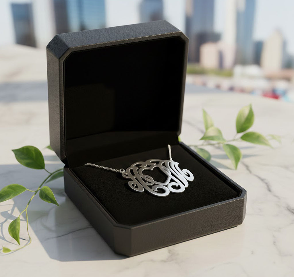 14K Gold Heart and 2 letters Script Monogram Necklace