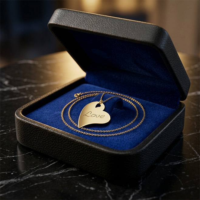 14K Gold Heart and Love Pendant Necklace