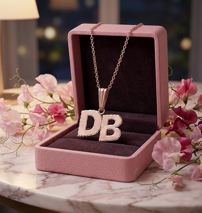 14K Gold Large Block Double Initial with Diamond Cut Edges