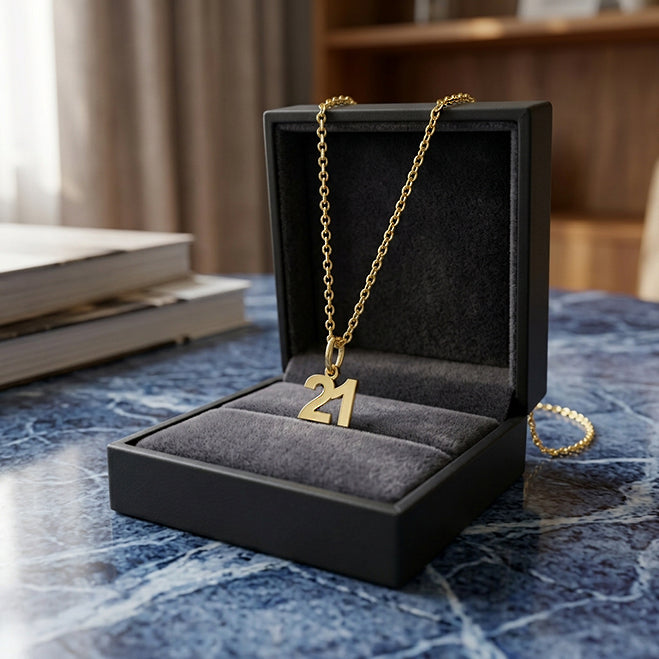 14K Gold Large Block Numbers Pendant | 14mm Tall