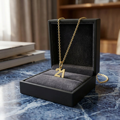 14K Gold Large Block Numbers Pendant | 14mm Tall
