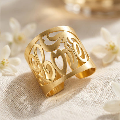 14K Gold Love Monogram Cuff Ring