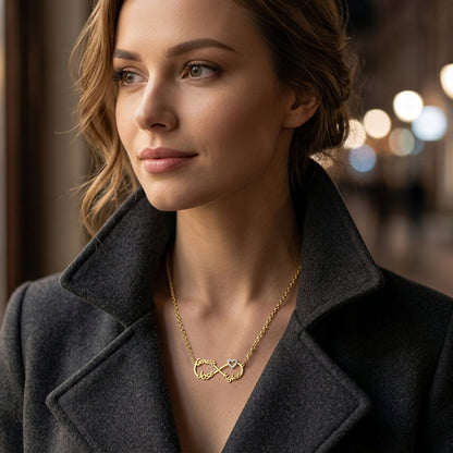 14K Gold Open Heart and Infinity Charm Necklace with 3 Custom Names