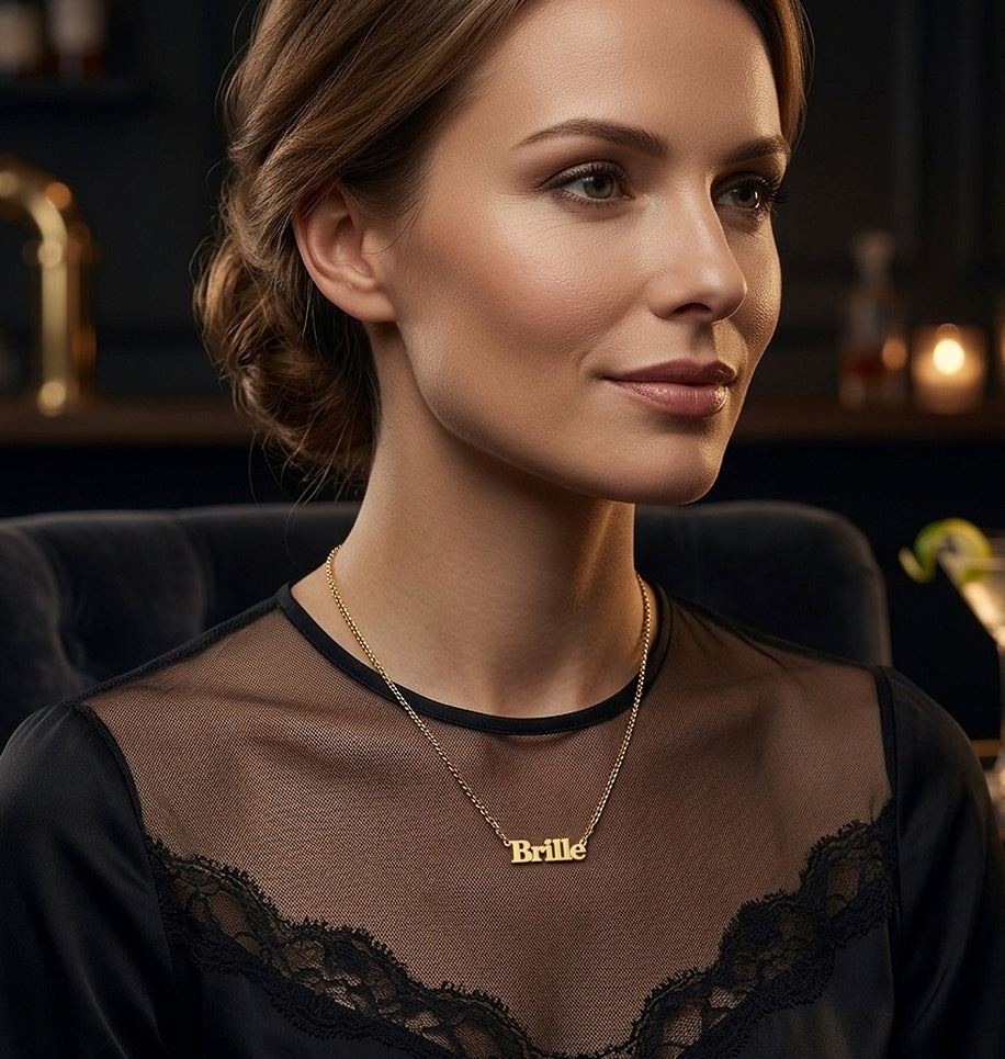 14K Gold Single Layer Nameplate with Curb Chain Necklace