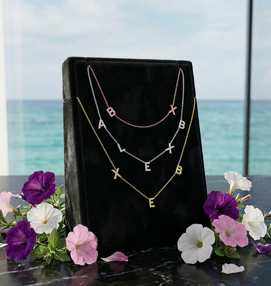 14K Gold and Diamond Multi-Initials Station Necklace | Personalized