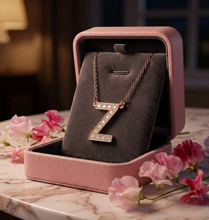 14K Gold and Diamond Pave Initial Necklace | 12mm