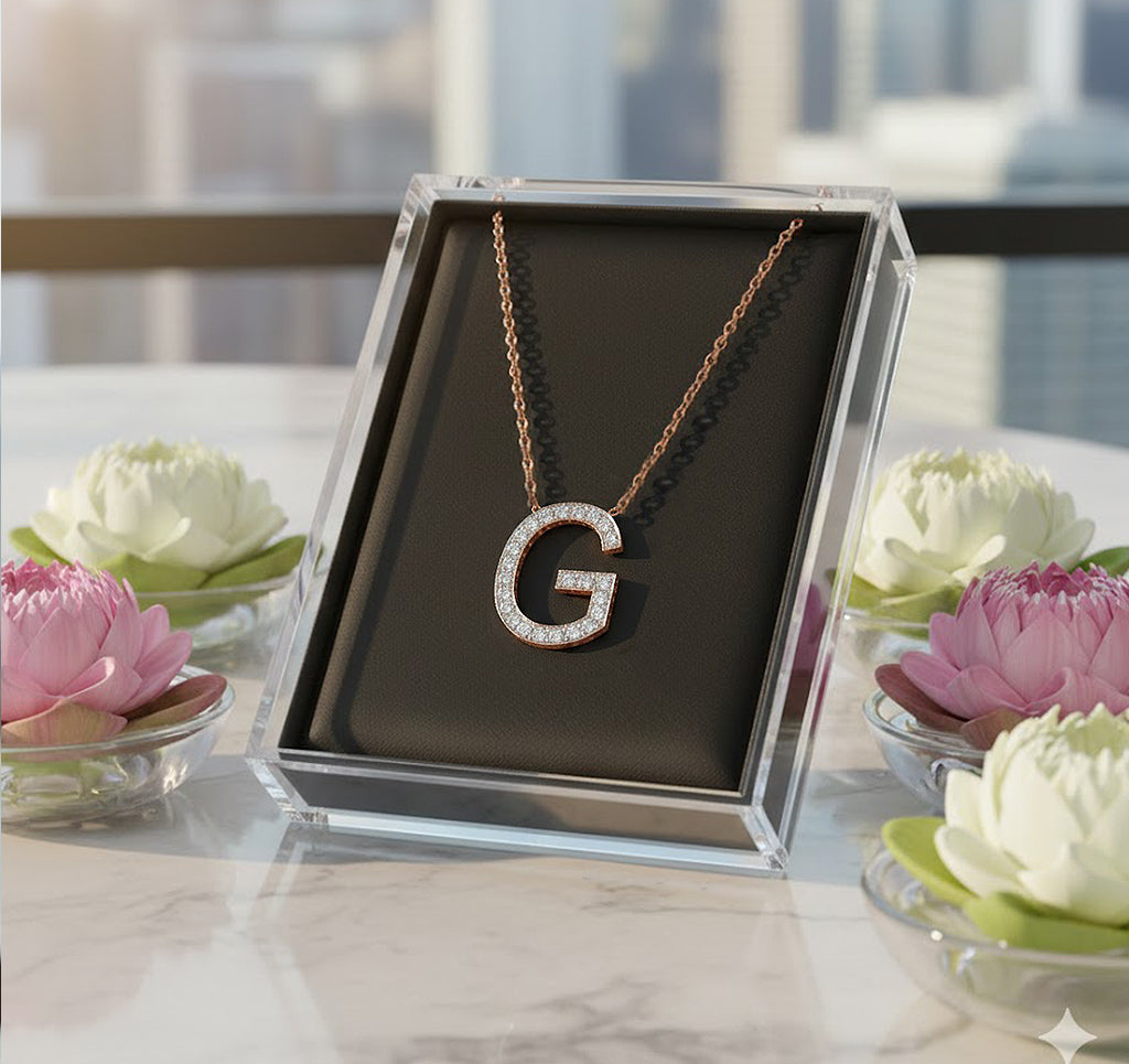 14K Gold and Diamond Pave Initial Necklace