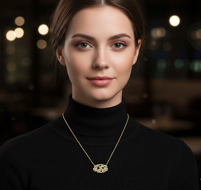 14K Gold and Diamond Script Monogram Necklace | Customizable 3 Character Monogram