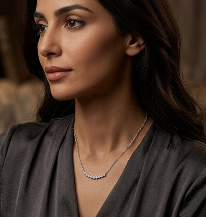 14K Gold and Diamonds Curved Bar Necklace | Available in 3 different sizes