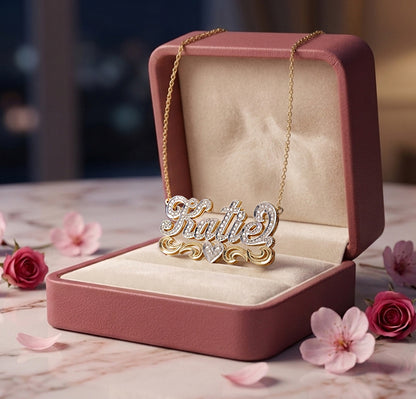 14K Gold and Diamonds Custom Shadow Box Name Plate
