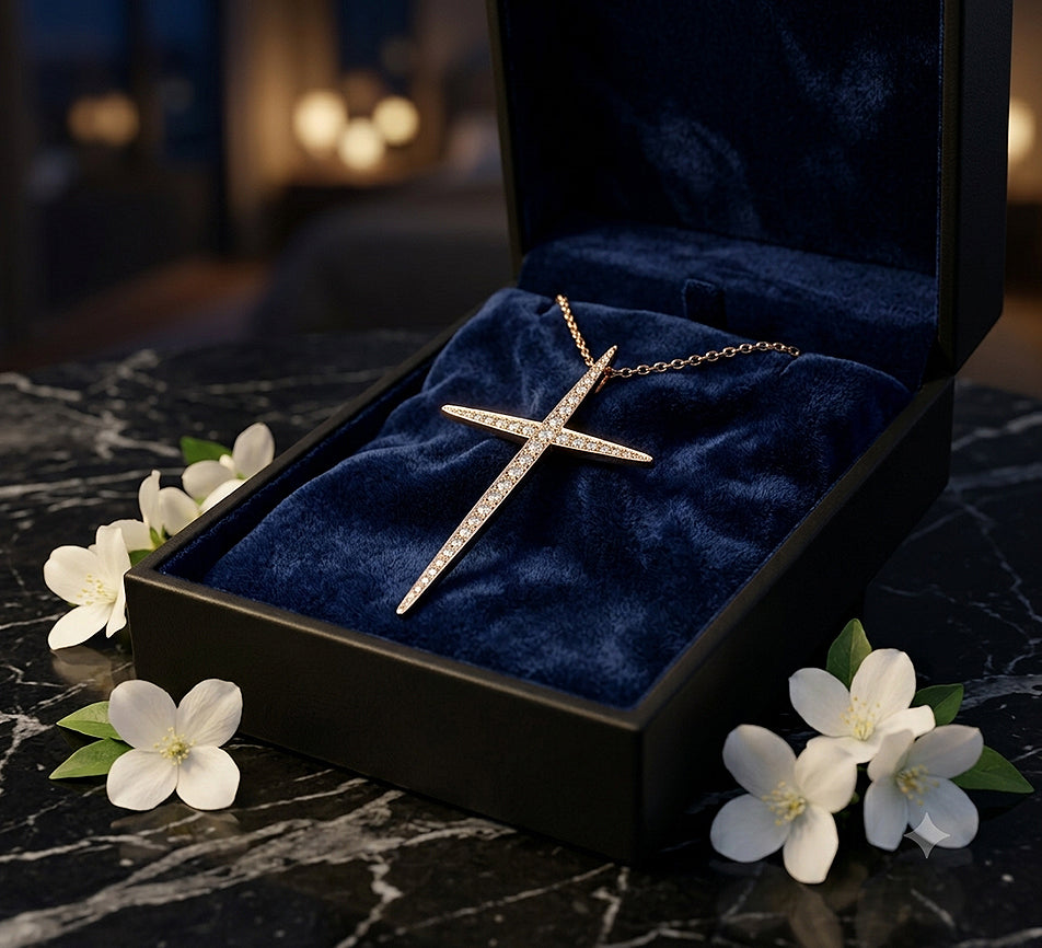 14K Gold and Diamonds Pointed Cross