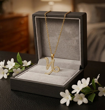 14K Gold and Pave Diamonds Zodiac Charm Necklace | Capricorn