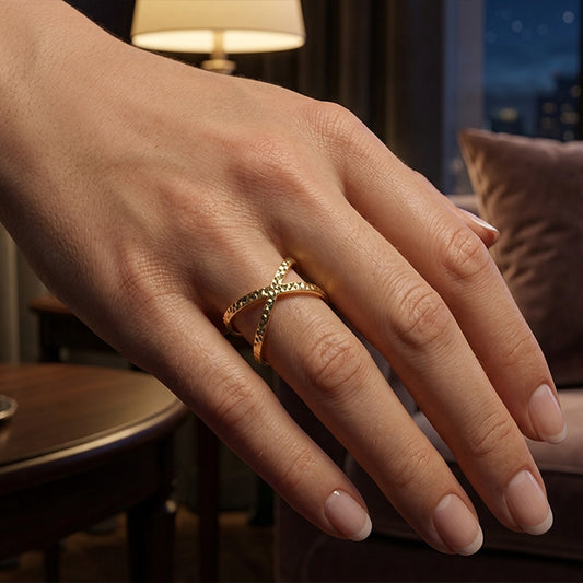 14K Yellow Gold Diamond Cut CrissCross Ring
