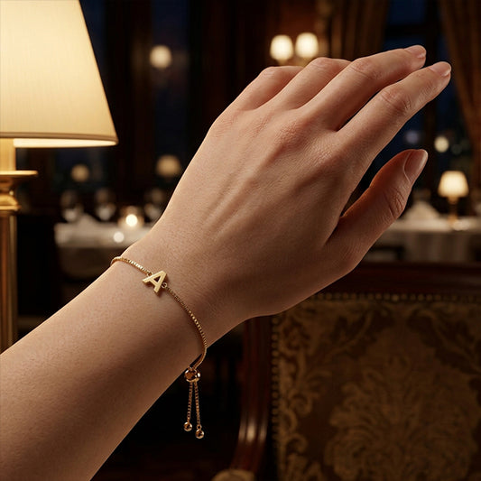 14K Yellow Gold Polished Initial Bracelet with Draw String Clasp