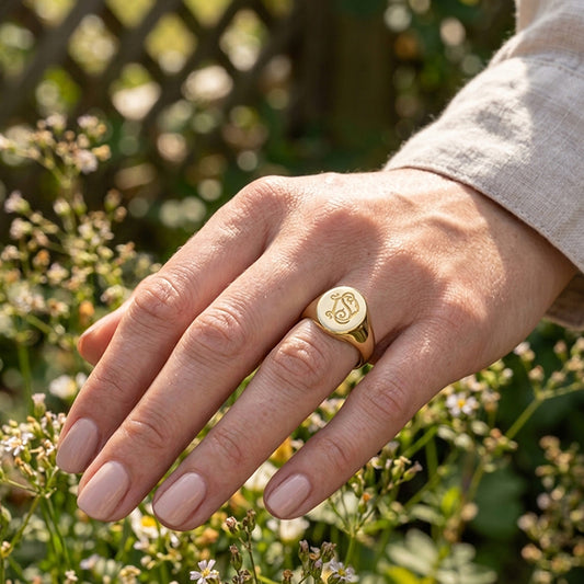 14K Yellow Gold Polished Oval Signet Ring
