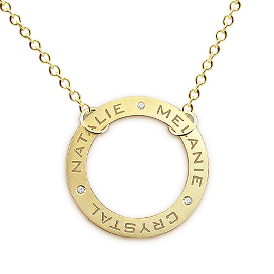 14K Gold and Diamond Circle of Life Multi Name Necklace | Personalized Jewelry